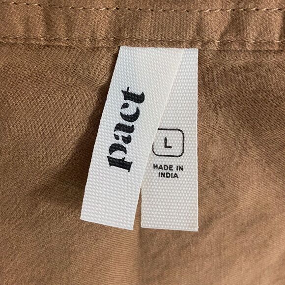 Pact Sunset Sleeveless Shirt Dress Size L Brown Sugar Organic Cotton Waist Tie - Picture 6 of 7
